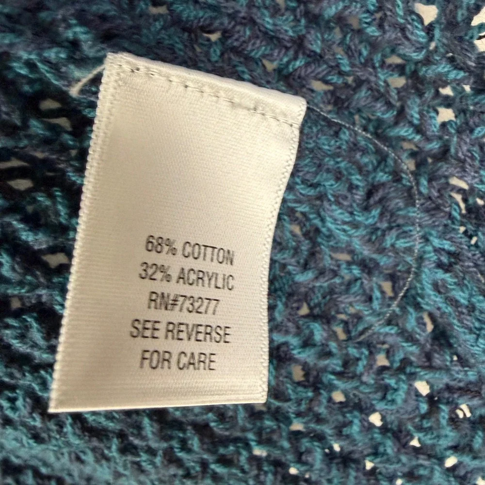 Apt 9 Teal Blue Space Dye‎ Open Knit Crochet Cardigan Button Tab Women's Large